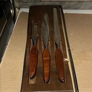 Wood Handled Carving Knife Set Mid Century